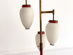 A 1950's Italian Standing Lamp with Red Stem & Opaline Shades