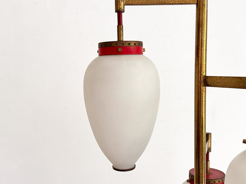 A 1950's Italian Standing Lamp with Red Stem & Opaline Shades