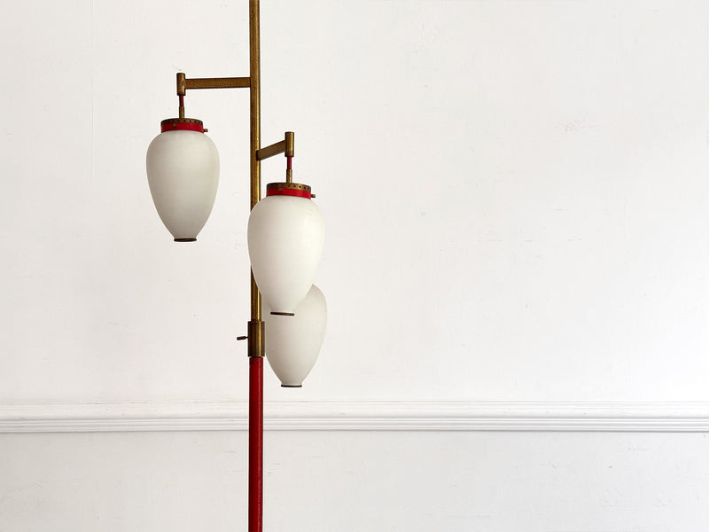 A 1950's Italian Standing Lamp with Red Stem & Opaline Shades