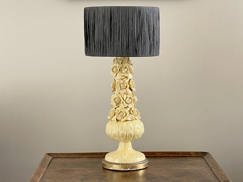 A 1950's Spanish Manises Pale Yellow Ceramic Table Lamp