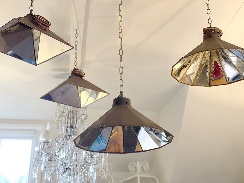 A Pair of 1950's French Mirrored Pendant Lights - Medium Square