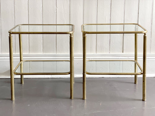 A Pair of 1970's Italian Two Tier Brass & Glass Side Tables