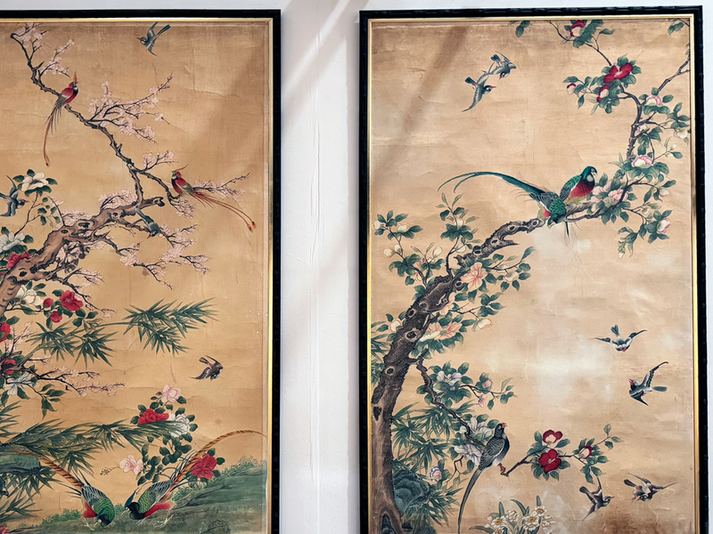 An Exquisite Pair of Late 18th C Painted Chinoiserie Paper Panels