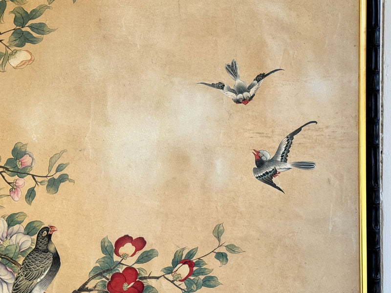 An Exquisite Pair of Early 19th C Painted Chinoiserie Paper Panels