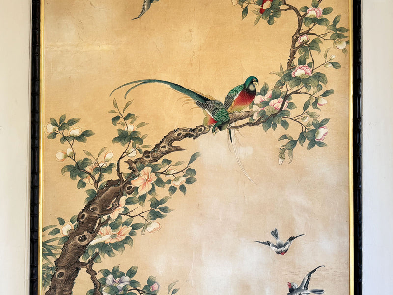 An Exquisite Pair of Early 19th C Painted Chinoiserie Paper Panels