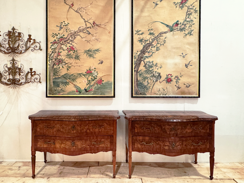 A Pair of 18th C Modina King Wood & Olive Wood Two Drawer Commodes