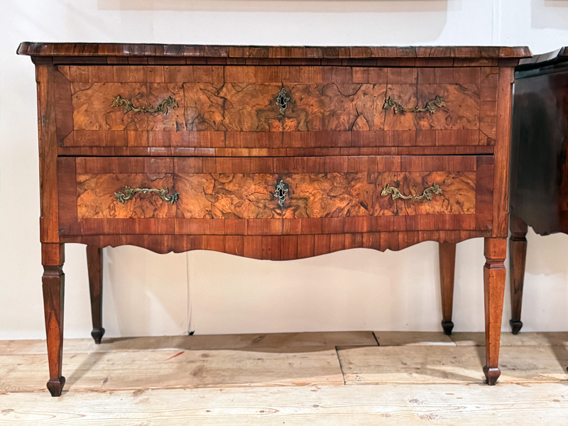 A Pair of 18th C Modina King Wood & Olive Wood Two Drawer Commodes