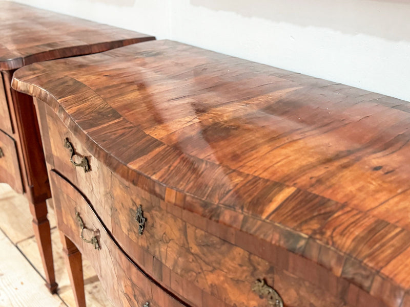 A Pair of 18th C Modina King Wood & Olive Wood Two Drawer Commodes