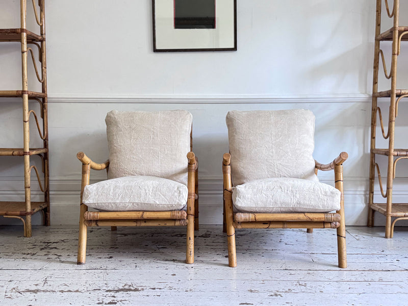 A Pair of 1970's French Bamboo Armchairs