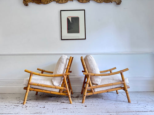 A Pair of 1970's French Bamboo Armchairs