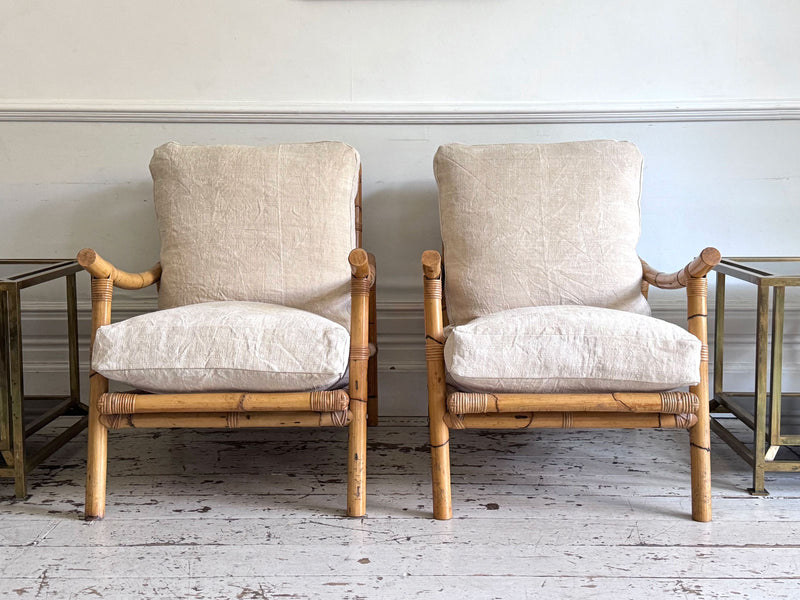 A Pair of 1970's French Bamboo Armchairs