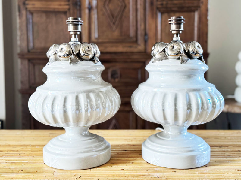 A Pair of 1960's Ceramic Table Lights with Silver Fruit Decoration