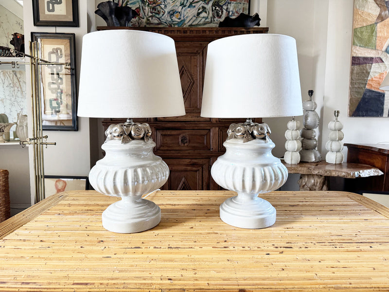 A Pair of 1960's Ceramic Table Lights with Silver Fruit Decoration