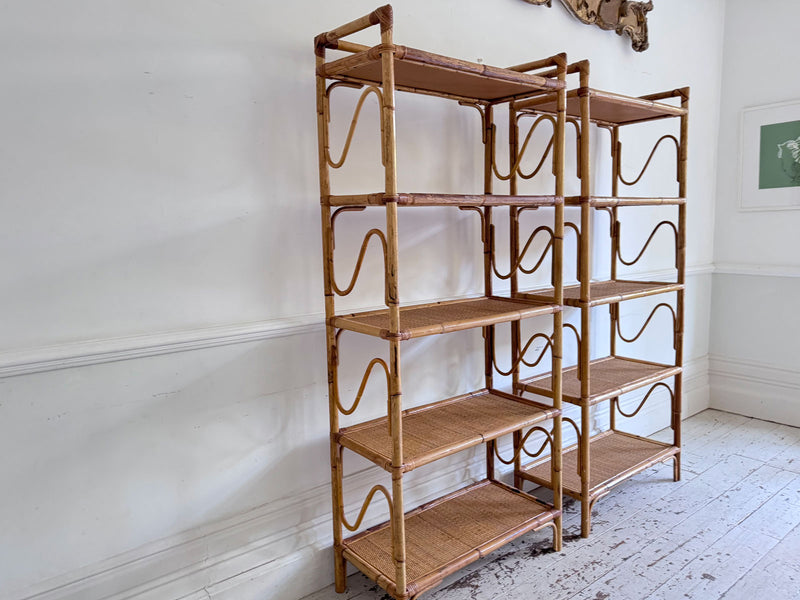 A Pair of 1970's Italian Bamboo & Rattan Bookshelves
