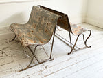 A Pair of Late 19th Century French Painted Iron Scroll Back Benches