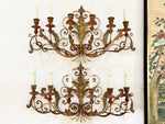 A Pair of Antique Six Light Italian Gilt Wood and Gilt Metal Wall Sconces