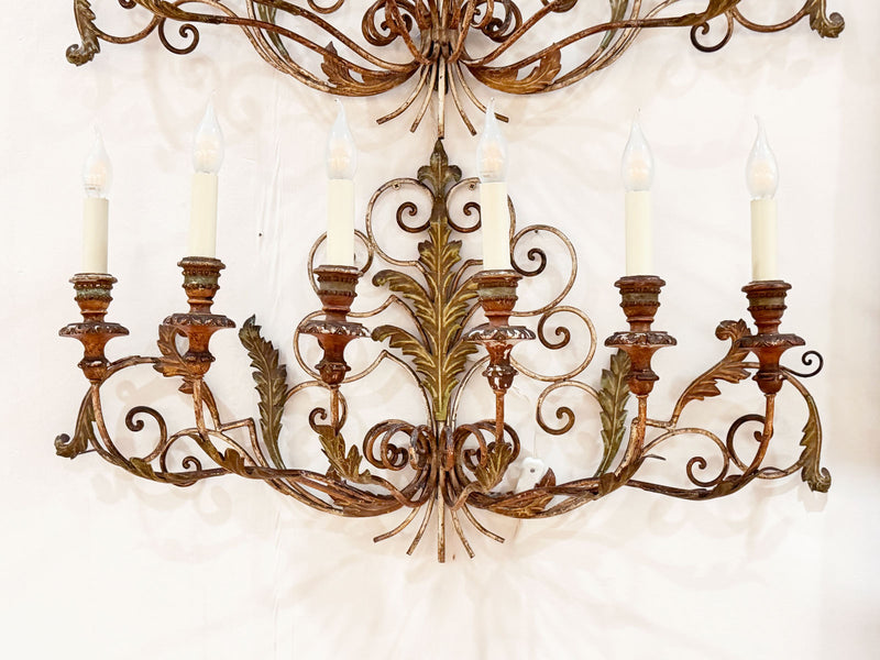 A Pair of Antique Six Light Italian Gilt Wood and Gilt Metal Wall Sconces