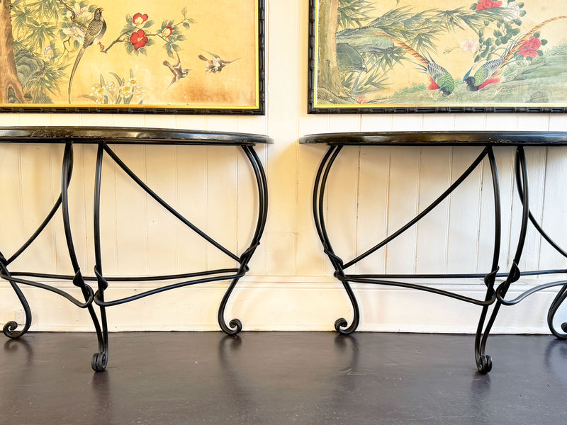 A Pair of Late 19th C Ashford Marble Pietra Dura Console Tables