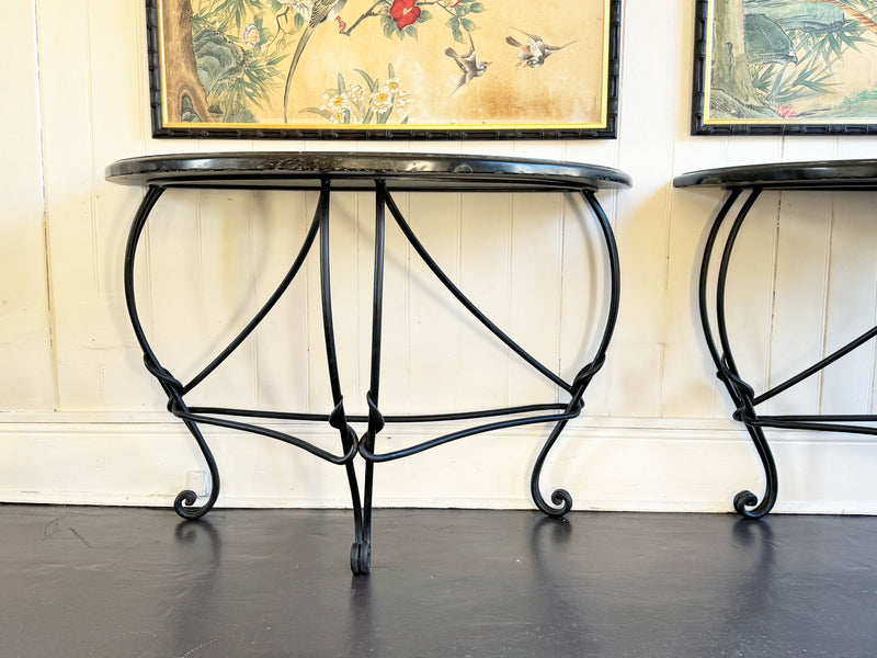 A Pair of Late 19th C Ashford Marble Pietra Dura Console Tables