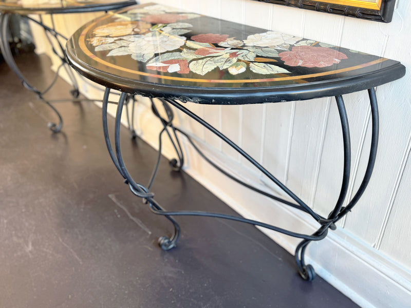 A Pair of Late 19th C Ashford Marble Pietra Dura Console Tables