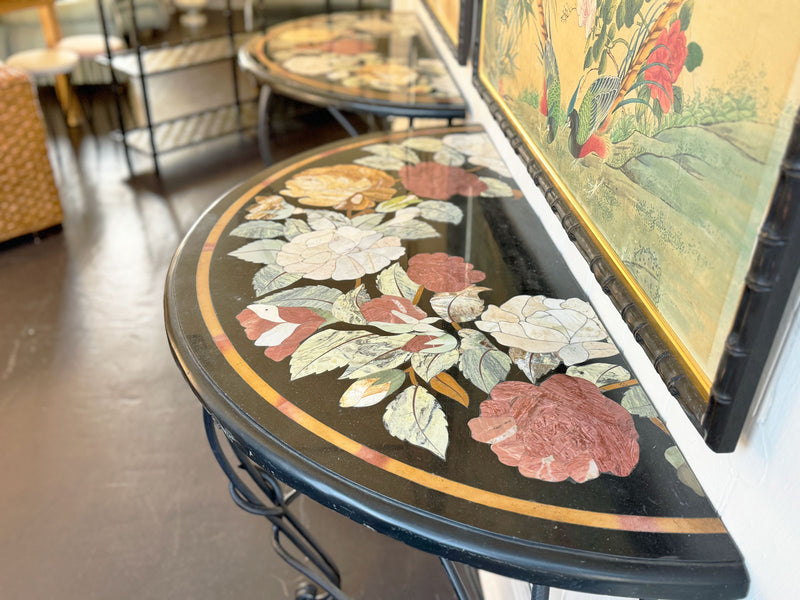 A Pair of Late 19th C Ashford Marble Pietra Dura Console Tables