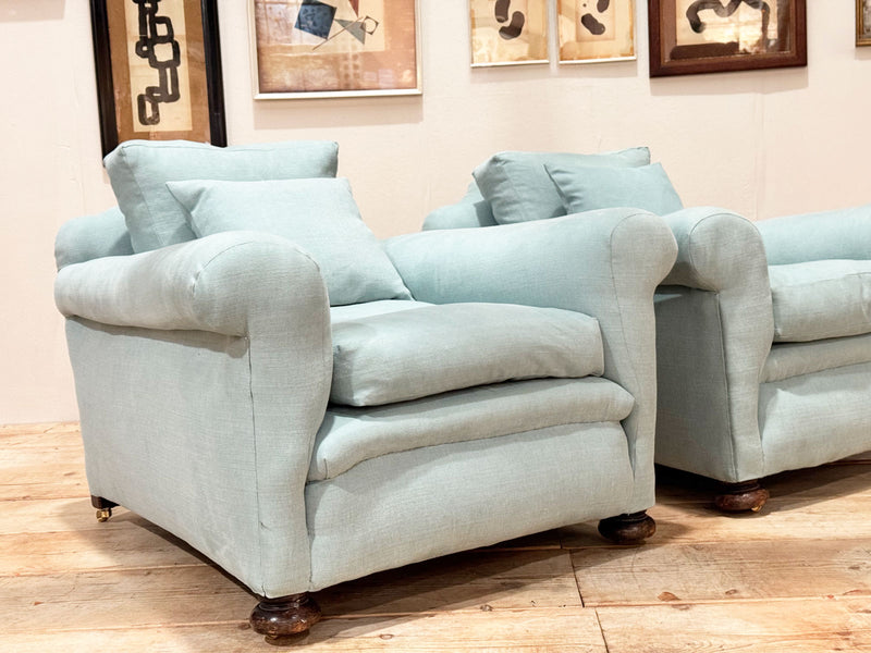 A Pair of 1920's Deep Seated Country House Armchairs