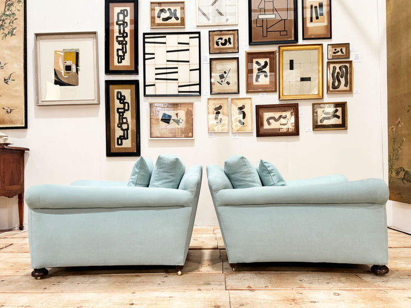 A Pair of 1920's Deep Seated Country House Armchairs