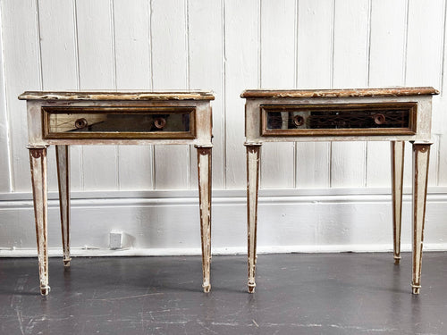 A Pair of 1950's Italian Painted Giltwood & Eglomisé Glass Bedside Tables