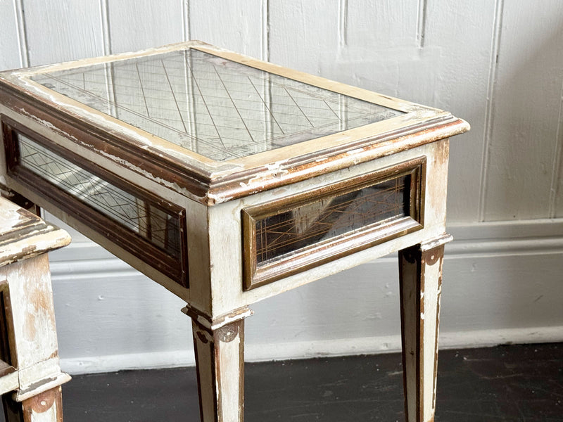 A Pair of 1950's Italian Painted Giltwood & Eglomisé Glass Bedside Tables