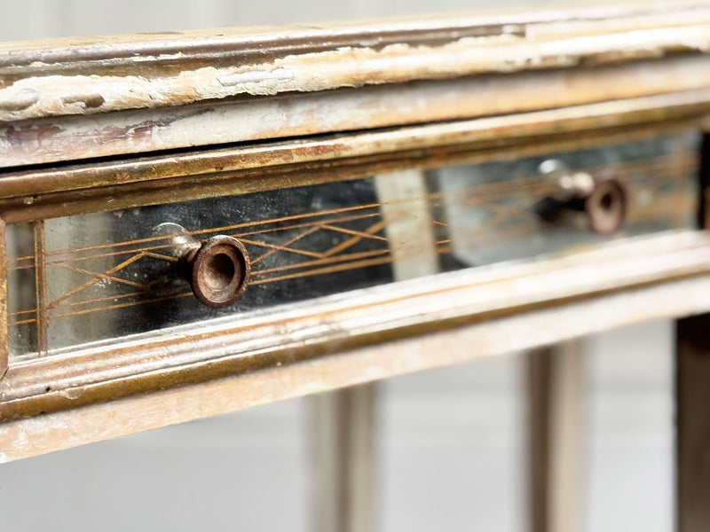 A Pair of 1950's Italian Painted Giltwood & Eglomisé Glass Bedside Tables