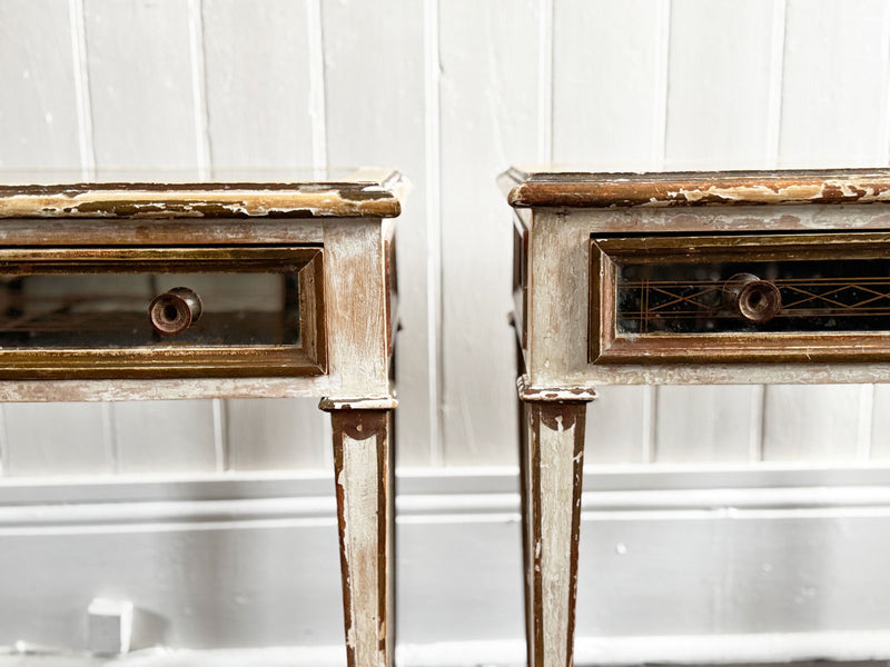 A Pair of 1950's Italian Painted Giltwood & Eglomisé Glass Bedside Tables