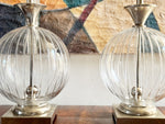 A Pair of 1980's Etched glass and Nickel Table Lamps