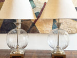 A Pair of 1980's Etched glass and Nickel Table Lamps