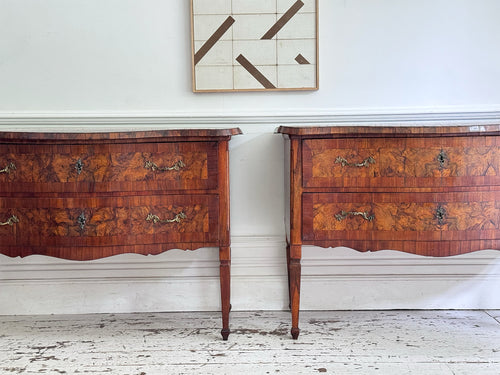 A Pair of 18th C Modina King Wood & Olive Wood Two Drawer Commodes