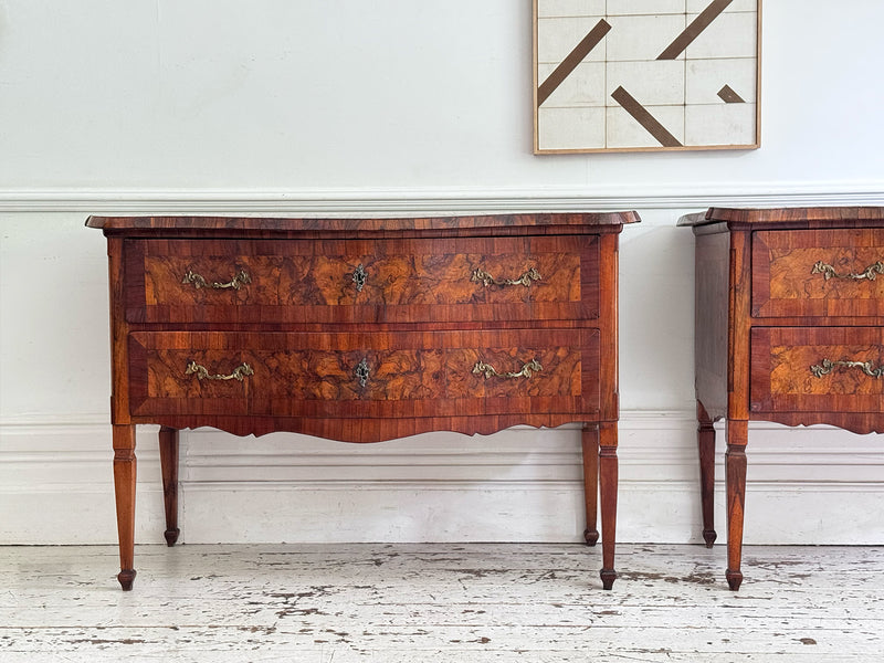 A Pair of 18th C Modina King Wood & Olive Wood Two Drawer Commodes