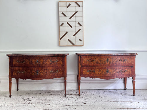 A Pair of 18th C Modina King Wood & Olive Wood Two Drawer Commodes