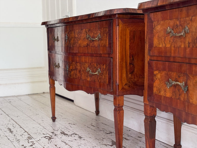 A Pair of 18th C Modina King Wood & Olive Wood Two Drawer Commodes
