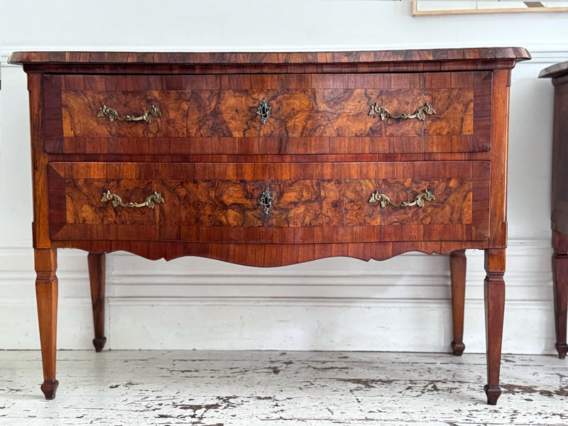 A Pair of 18th C Modina King Wood & Olive Wood Two Drawer Commodes