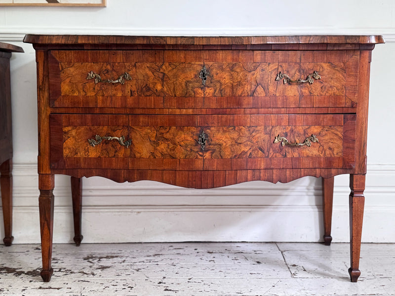 A Pair of 18th C Modina King Wood & Olive Wood Two Drawer Commodes