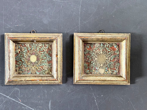 A Pair of 18th Century Italian Paperolles in Gilt Wood Frames