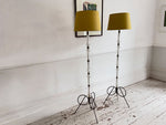 A Pair of 1950's French Glass & Brass Standing Lamps