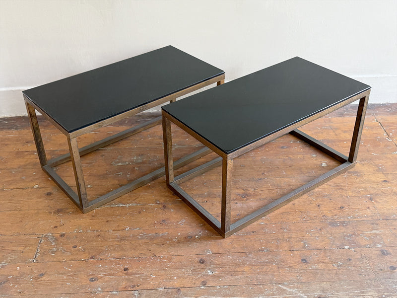 A Pair of 1950's French Brass & Black Glass Side Tables – Streett