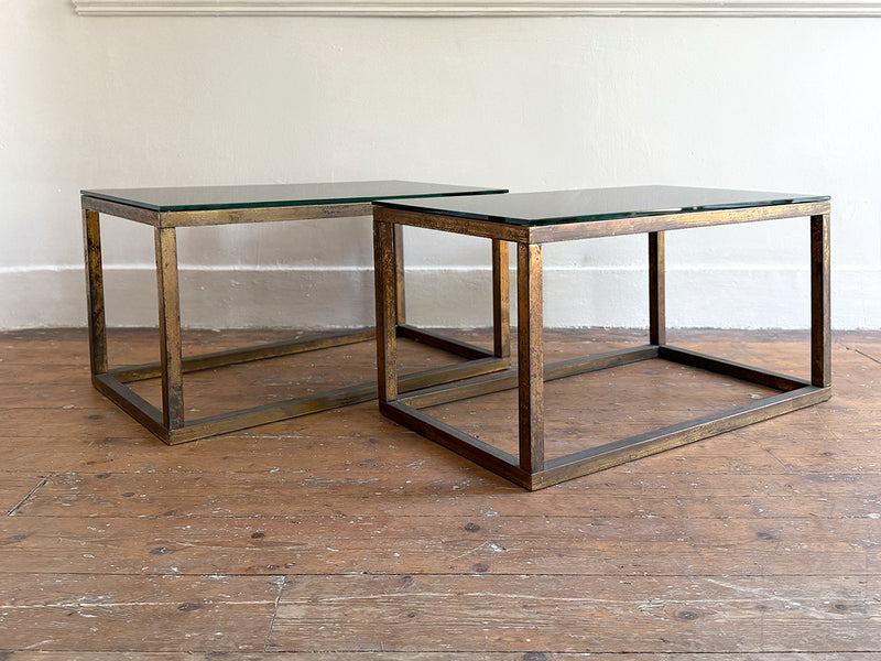 A Pair of 1950's French Brass & Black Glass Side Tables – Streett