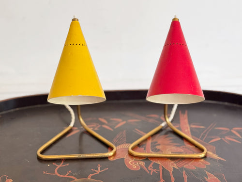 A Pair of 1950's Italian Red & Yellow Desk Lamps