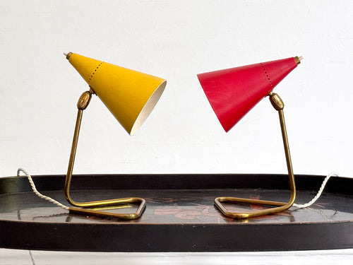 A Pair of 1950's Italian Red & Yellow Desk Lamps