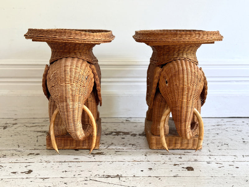 A Pair of 1970's Rattan Elephant Side Tables