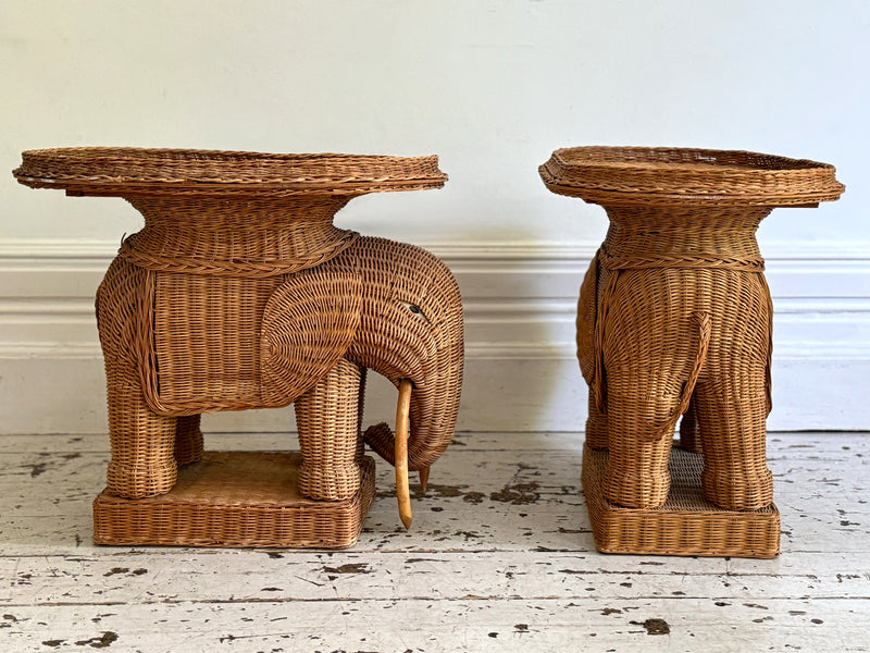 A Pair of 1970's Rattan Elephant Side Tables