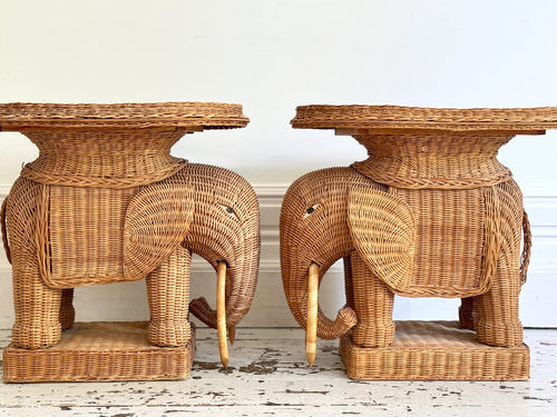 A Pair of 1970's Rattan Elephant Side Tables