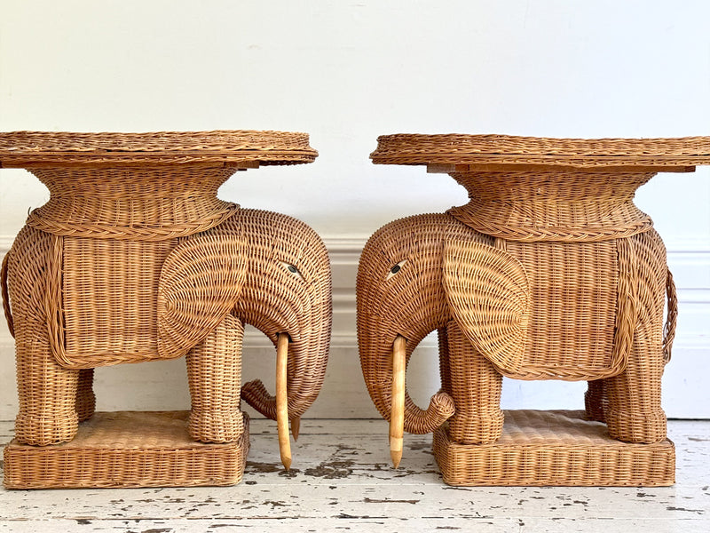 A Pair of 1970's Rattan Elephant Side Tables