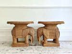 A Pair of 1970's Rattan Elephant Side Tables